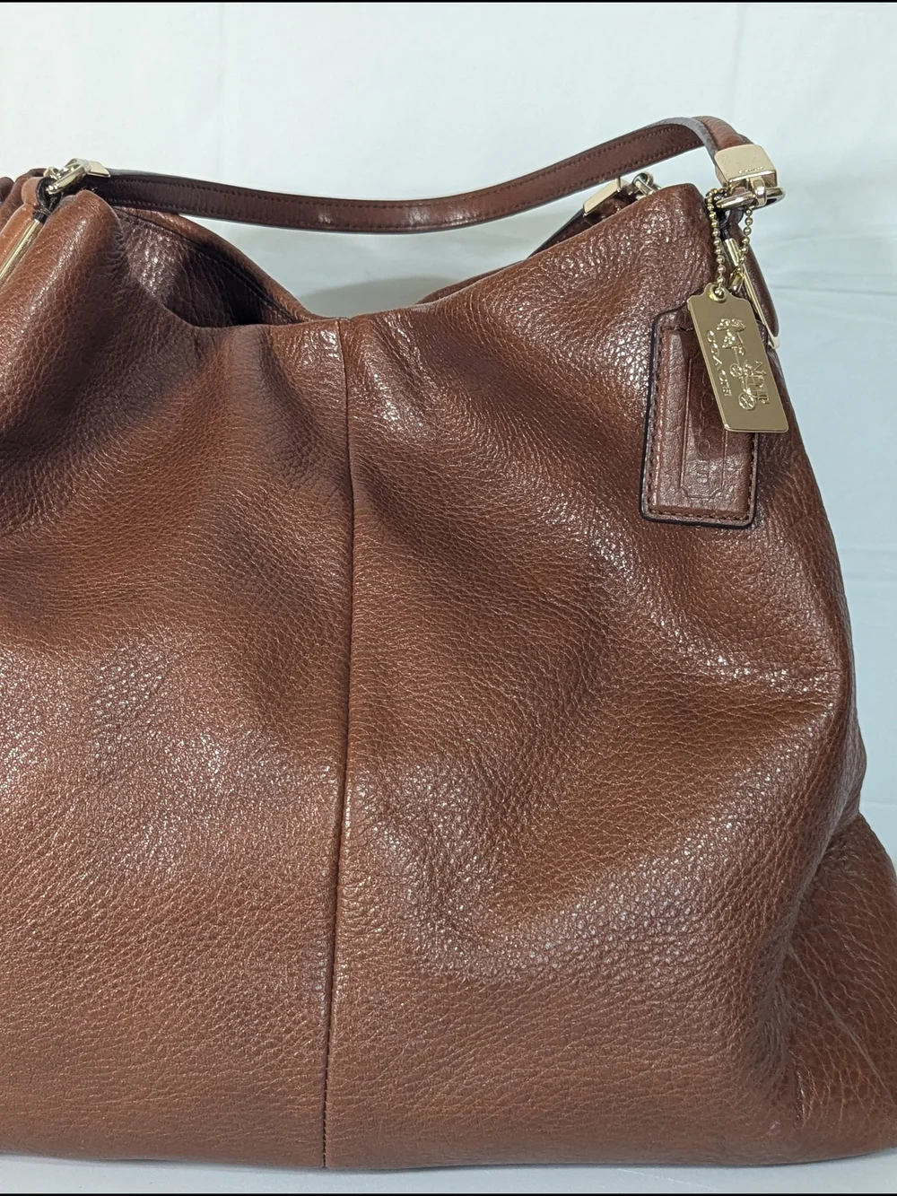 Coach Pebbled Leather Large Hobo Shoulder Bag Brown Slouchy Tote Purse F13669